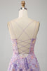 Laden Sie das Bild in den Galerie-Viewer, Mauve A Linie Spaghettiträger Korset Langes Ballkleid mit Applikationen