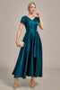 Laden Sie das Bild in den Galerie-Viewer, Pfauengrünes Satin A-Linie Maxi Plissiertes Brautjungfernkleid mit V-Ausschnitt