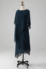 Laden Sie das Bild in den Galerie-Viewer, Marineblaues Chiffon-Kleid mit U-Ausschnitt und U-Ausschnitt für die Mutter der Braut
