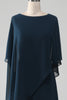 Laden Sie das Bild in den Galerie-Viewer, Marineblaues Chiffon-Kleid mit U-Ausschnitt und U-Ausschnitt für die Mutter der Braut