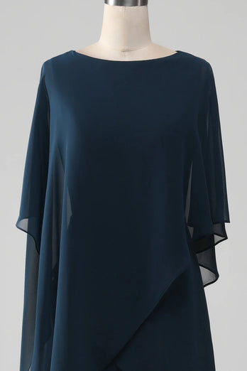 Marineblaues Chiffon-Kleid mit U-Ausschnitt und U-Ausschnitt für die Mutter der Braut