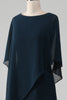 Laden Sie das Bild in den Galerie-Viewer, Marineblaues Chiffon-Kleid mit U-Ausschnitt und U-Ausschnitt für die Mutter der Braut
