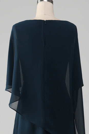 Marineblaues Chiffon-Kleid mit U-Ausschnitt und U-Ausschnitt für die Mutter der Braut