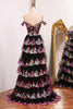 Laden Sie das Bild in den Galerie-Viewer, Glitzerndes Schwarz Rosa A-Linie gestuftes Langes Ballkleid mit Spitze