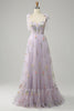 Laden Sie das Bild in den Galerie-Viewer, Homrain Frauen Lavender Tüll Korsett Ballkleid A-Linie Spaghettiträger Langes Abendkleider Mit Stickerei