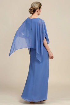 Graublau Glitzernde Perlen Batwing Ärmel Kleid für die Mutter der Braut