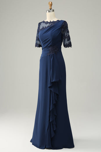 Marineblaue Scheide Kleid für Brautmutter mit Applikationen
