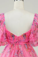 Laden Sie das Bild in den Galerie-Viewer, Elfenbeinfarbenes A-Linien-Puffärmel kurzes Heimkehrkleid aus Tüll