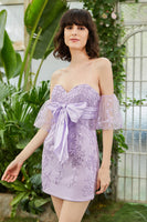 Laden Sie das Bild in den Galerie-Viewer, Sweetheart Lila Kurzes Cocktailkleid mit Applikationen