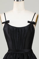 Laden Sie das Bild in den Galerie-Viewer, Stilvolles A-Linien-Spaghettiträger-Fuchsia-Kurzes Cocktailkleid mit Schleife