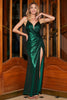 Laden Sie das Bild in den Galerie-Viewer, Dunkelgrün Meerjungfrauen Spaghettiträger Metallisches Langes Ballkleid mit Schlitz