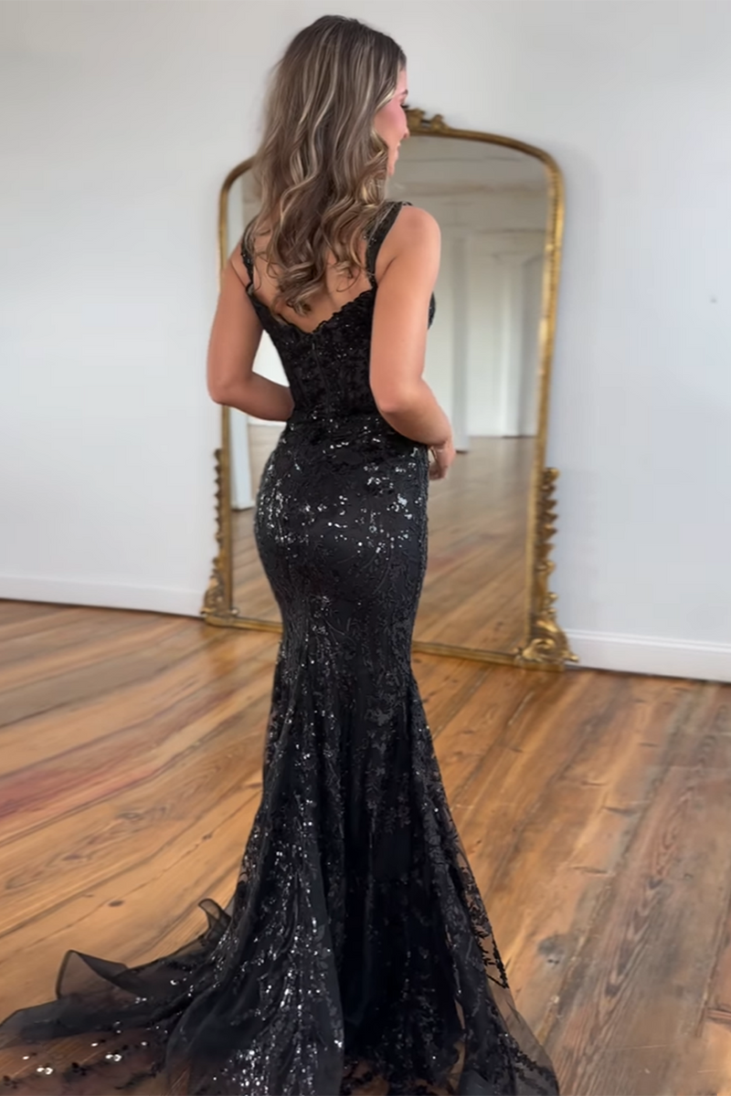 Laden Sie das Bild in den Galerie-Viewer, Glitzernde Goldenes Meerjungfrau Schulterfreies Korsett-Ballkleid mit Schlitz