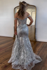Laden Sie das Bild in den Galerie-Viewer, Glitzernde Goldenes Meerjungfrau Schulterfreies Korsett-Ballkleid mit Schlitz
