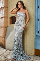 Laden Sie das Bild in den Galerie-Viewer, Dunkelgrünes Meerjungfrau Eine Schulter Pailletten Langes Ballkleider