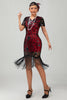 Laden Sie das Bild in den Galerie-Viewer, Glitter Schwarz Rot Gesäumt Bodycon Flapper Kleid mit 1920er Zubehörset