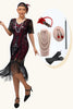 Laden Sie das Bild in den Galerie-Viewer, Glitter Burgunderrot Pailletten Kurze Ärmel Flapper Kleid mit Gesäumt