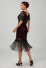 Laden Sie das Bild in den Galerie-Viewer, Glitter Burgunderrot Pailletten Kurze Ärmel Flapper Kleid mit Gesäumt