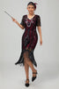 Laden Sie das Bild in den Galerie-Viewer, Glitter Burgunderrot Pailletten Kurze Ärmel Flapper Kleid mit Gesäumt