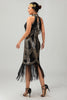 Laden Sie das Bild in den Galerie-Viewer, Glitter Schwarz Golden Halter Bodycon Pailletten Flapper Kleid mit 1920er Zubehörset