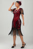 Laden Sie das Bild in den Galerie-Viewer, Glitter Schwarz Rot Gesäumt Bodycon Kurze Flapper Kleid mit 1920er Zubehörset