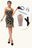 Laden Sie das Bild in den Galerie-Viewer, Glitter Schwarz Golden Spaghettiträger Kurze Flapper Kleid mit 1920er Zubehörset
