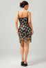 Laden Sie das Bild in den Galerie-Viewer, Glitter Schwarz Golden Spaghettiträger Kurze Flapper Kleid mit 1920er Zubehörset