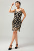 Laden Sie das Bild in den Galerie-Viewer, Glitter Schwarz Golden Spaghettiträger Kurze Flapper Kleid mit 1920er Zubehörset