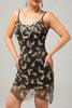 Laden Sie das Bild in den Galerie-Viewer, Glitter Schwarz Golden Spaghettiträger Kurze Flapper Kleid mit 1920er Zubehörset