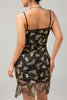 Laden Sie das Bild in den Galerie-Viewer, Glitter Schwarz Golden Spaghettiträger Kurze Flapper Kleid mit 1920er Zubehörset