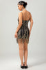 Laden Sie das Bild in den Galerie-Viewer, Glitter Schwarz Golden Spaghettiträger Pailletten Eng Flapper Kleid mit 1920er Zubehörset
