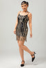 Laden Sie das Bild in den Galerie-Viewer, Glitter Schwarz Golden Spaghettiträger Pailletten Eng Flapper Kleid mit 1920er Zubehörset