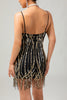 Laden Sie das Bild in den Galerie-Viewer, Glitter Schwarz Golden Spaghettiträger Pailletten Eng Flapper Kleid mit 1920er Zubehörset