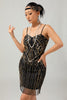 Laden Sie das Bild in den Galerie-Viewer, Glitter Schwarz Golden Eng Pailletten Spaghetti Straps Flapper Kleid mit 1920er Zubehörset