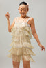 Laden Sie das Bild in den Galerie-Viewer, Glitter Golden Gesäumt Pailletten Kurze Flapper Kleid mit 1920er Zubehörset