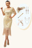 Laden Sie das Bild in den Galerie-Viewer, Glitter Apricot Gesäumt Bodycon Flapper Kleid mit 20s Zubehörset