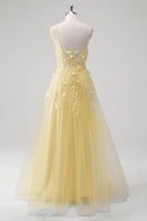 Laden Sie das Bild in den Galerie-Viewer, Blumen Blau A Linie Korsett Lange Abendkleid mit Applikationen