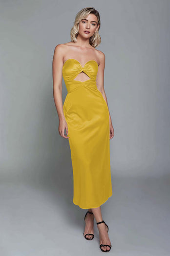 Staubblau Schatz Etui Cut Out Satin Knöchellänge Formelle Kleid
