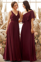 Laden Sie das Bild in den Galerie-Viewer, Ein Schulter Burgundy Chiffon Brautjungfernkleid