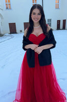 Laden Sie das Bild in den Galerie-Viewer, Rot lang A line Spaghettiträger Abendkleid