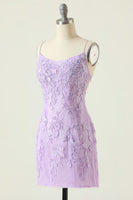 Laden Sie das Bild in den Galerie-Viewer, Lila Rückenloses Bodycon Cocktailkleider mit Applikationen