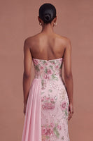 Laden Sie das Bild in den Galerie-Viewer, Rosa Blumenmuster Glitzer Langes Abiballkleid mit Cape