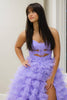 Laden Sie das Bild in den Galerie-Viewer, Lila Blumen Gestuftes Prinzessinnen Korsett Abendkleid mit Schlitz