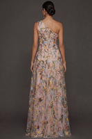 Laden Sie das Bild in den Galerie-Viewer, Blumenmuster Mauve One schulter A-Linien Langes Abendkleid mit Schlitz