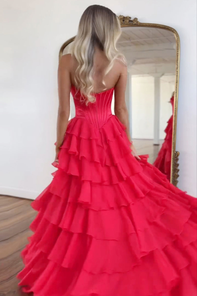 Laden Sie das Bild in den Galerie-Viewer, Helleblaue Meerjungfrau Trägerlos Korsett Gestufte Lange Abendkleid