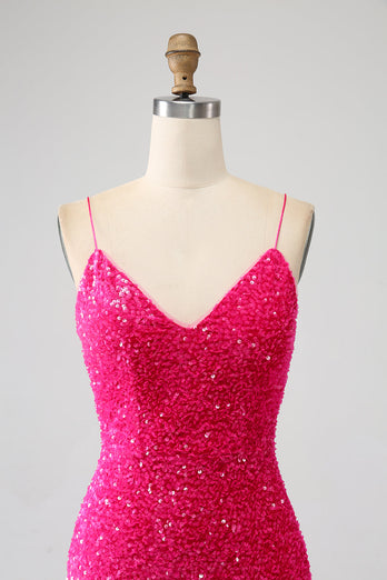 Glitzerndes königsblaues Meerjungfrauen-Spaghettiträger-Paillettenkleid mit Pailletten und Schlitz