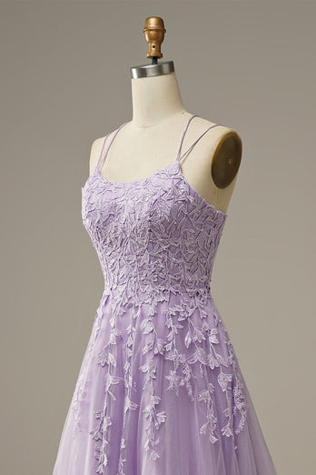 A Linie Spaghettiträger Lila Langes Ballkleid