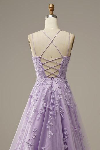 A Linie Spaghettiträger Lila Langes Ballkleid