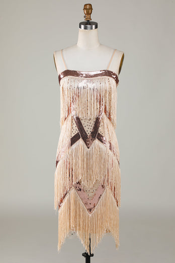 Schwarzes Spaghettiträger 1920er Jahre Paillettenkleid mit Fransen