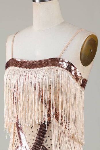 Schwarzes Spaghettiträger 1920er Jahre Paillettenkleid mit Fransen