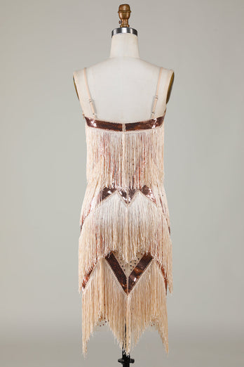 Schwarzes Spaghettiträger 1920er Jahre Paillettenkleid mit Fransen